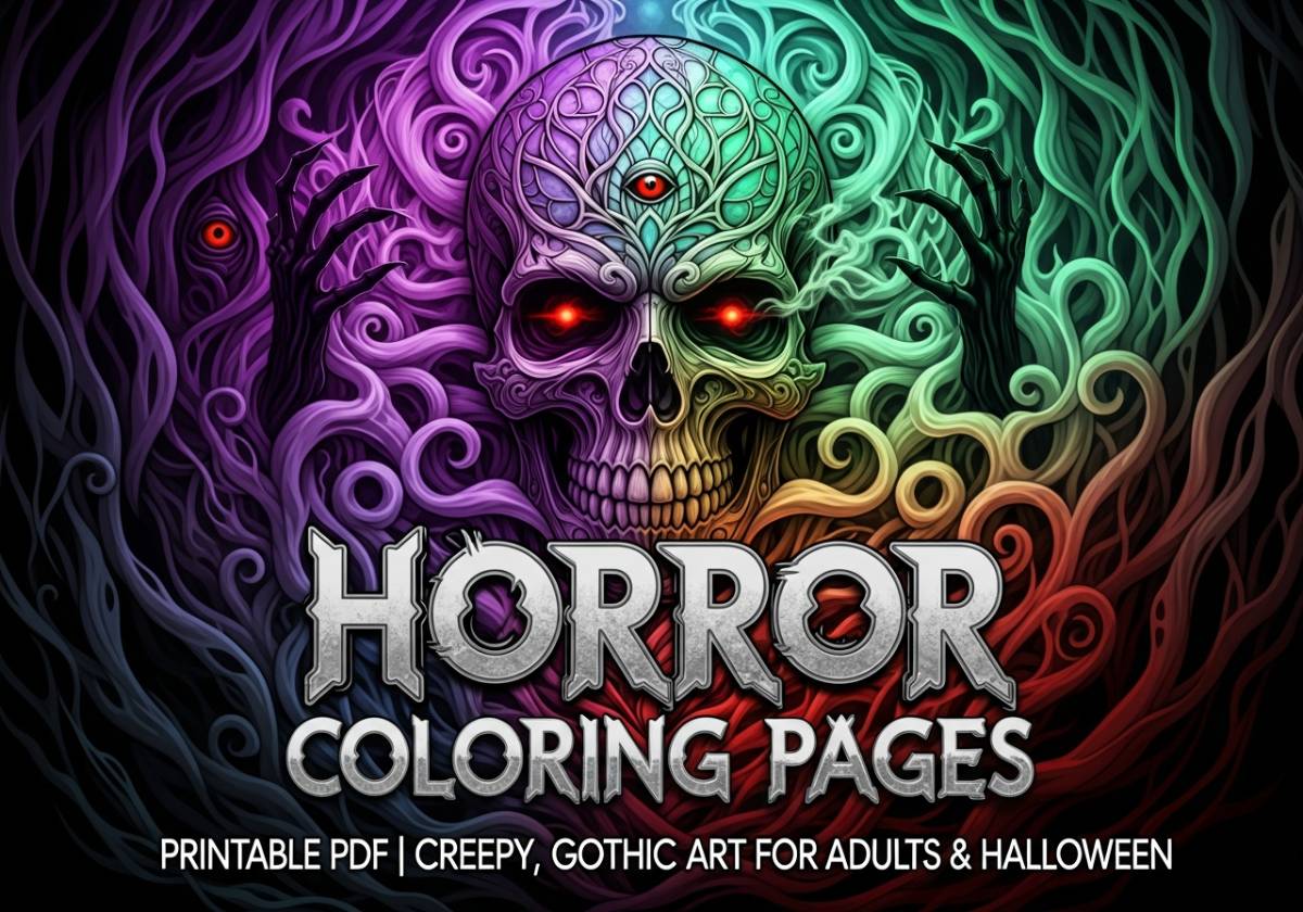 Horror Coloring Pages Printable PDF Creepy Gothic Art for Adults