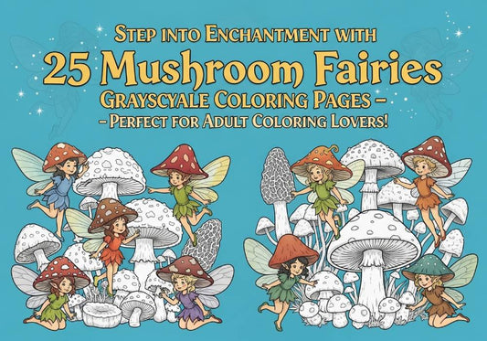 25 mushroom fairies grayscale coloring pages
