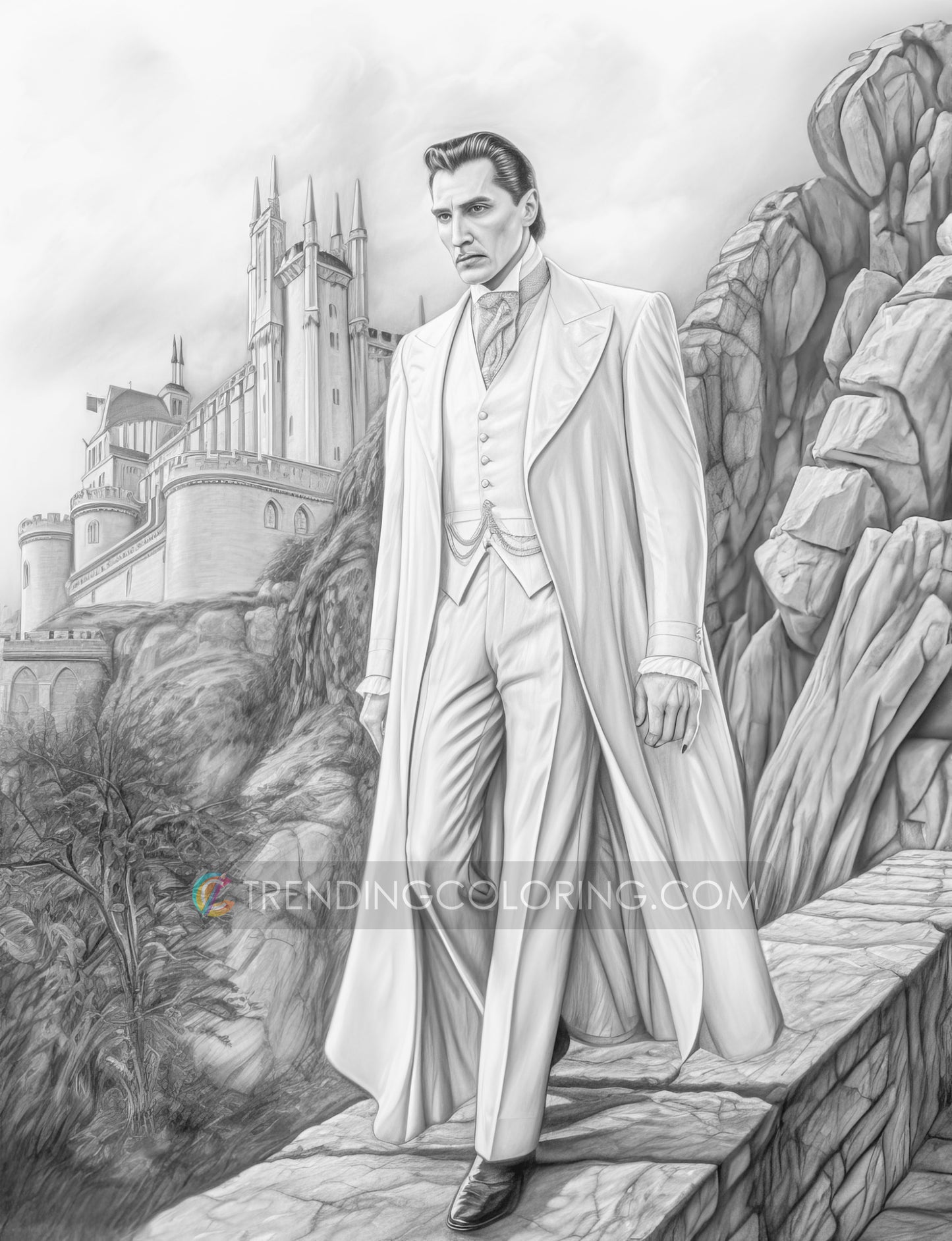 25 Count Dracula Grayscale Coloring Pages - Halloween Coloring - Instant Download - Printable Dark/Light