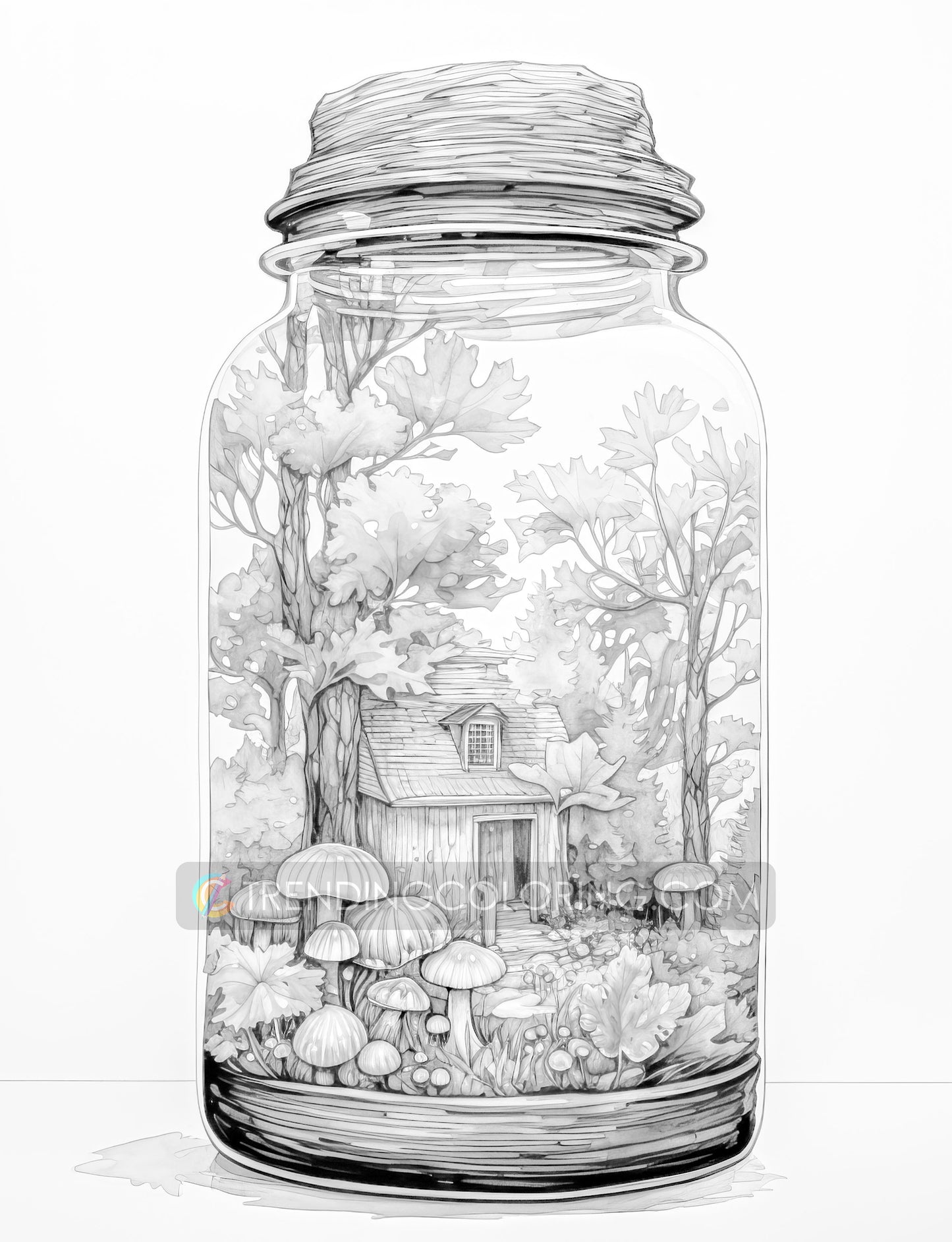 25 Autumn In Jar Grayscale Coloring Pages  - Instant Download - Printable Dark/Light