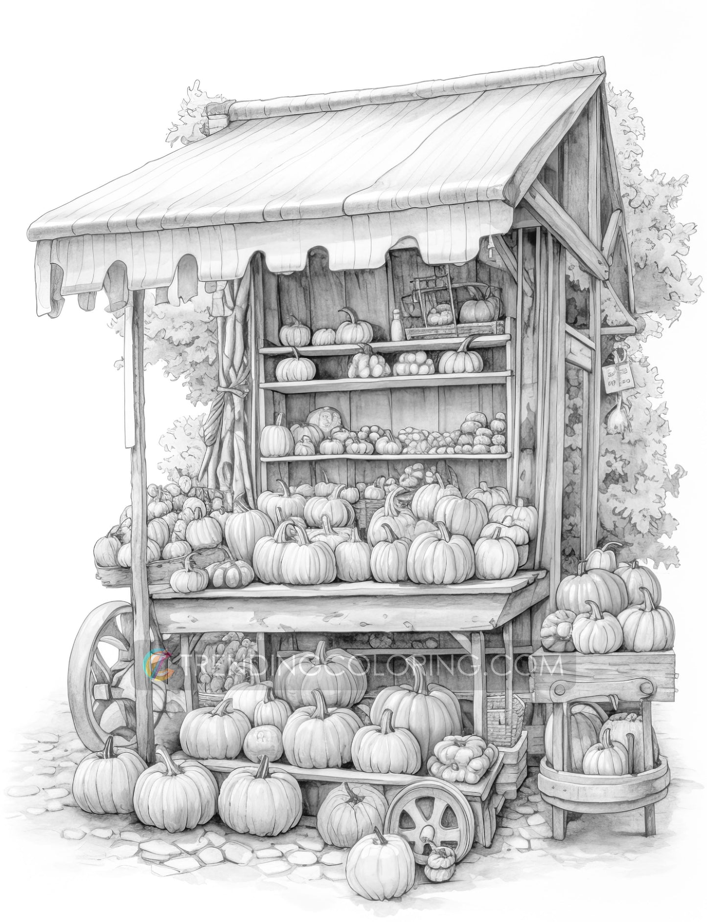 25 Pumpkin World Grayscale Coloring Pages - Instant Download - Printable PDF Dark/Light
