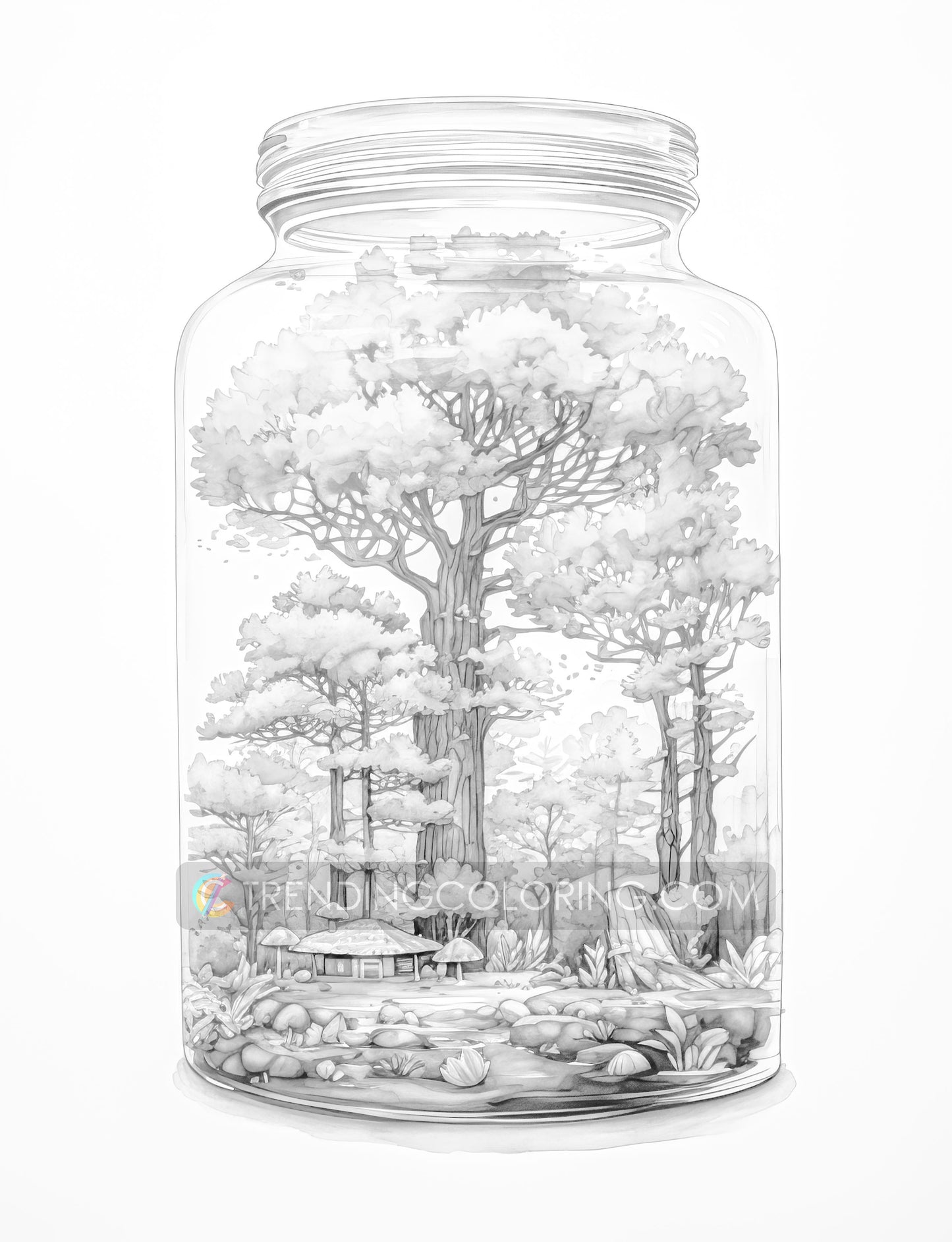 25 Autumn In Jar Grayscale Coloring Pages - Instant Download - Printable PDF Dark/Light