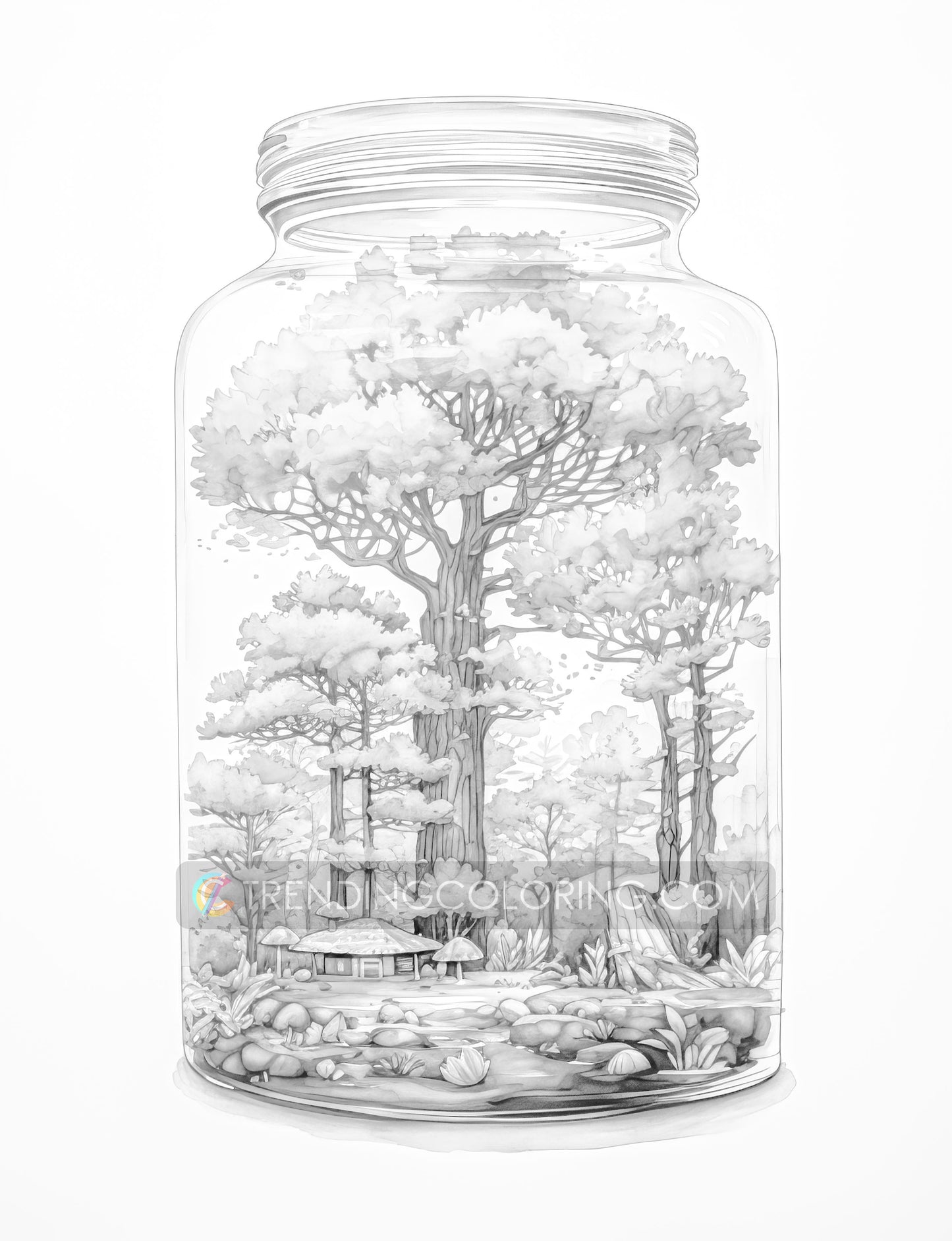 25 Autumn In Jar Grayscale Coloring Pages  - Instant Download - Printable Dark/Light