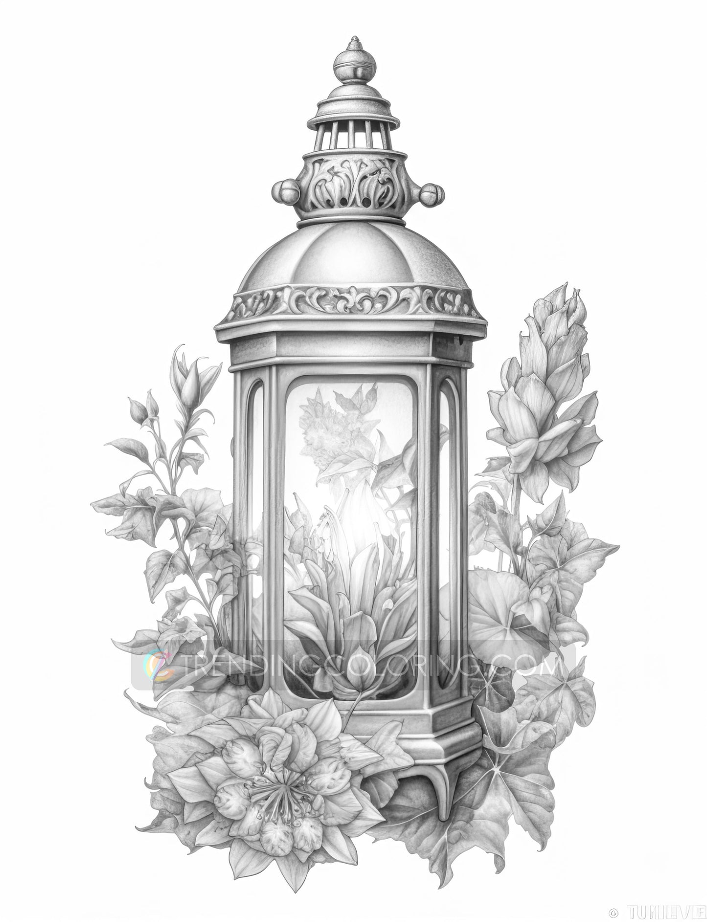 25 Cottagecore Lanterns Grayscale Coloring Pages - Instant Download - Printable PDF Dark/Light