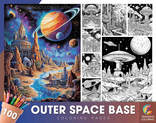 100 Outer Space Base Coloring Pages - Instant Download - Printable