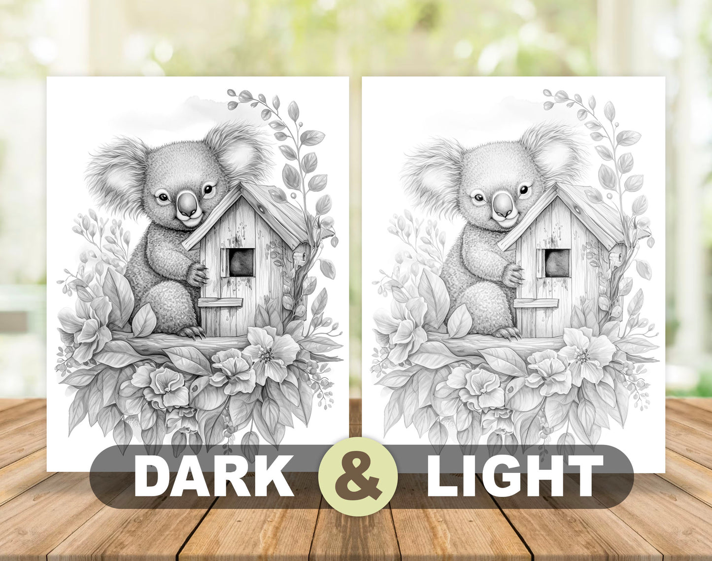 101 Baby Animal Home Grayscale Coloring Pages - Instant Download - Printable - Dark/Light