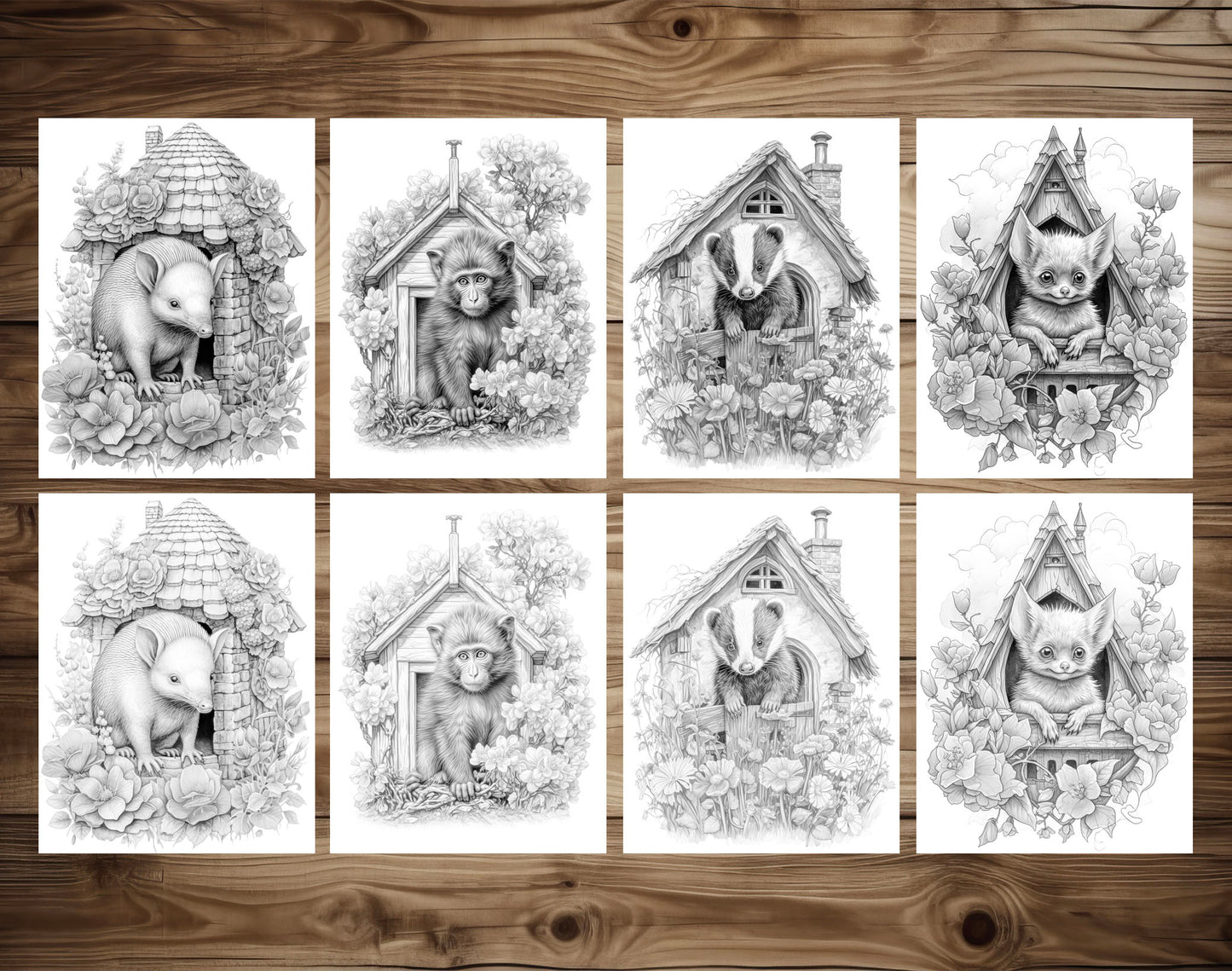 101 Baby Animal Home Grayscale Coloring Pages - Instant Download - Printable - Dark/Light