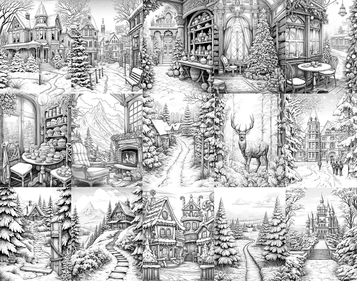 101 Calming Christmas Grayscale Coloring Pages - Instant Download - Printable