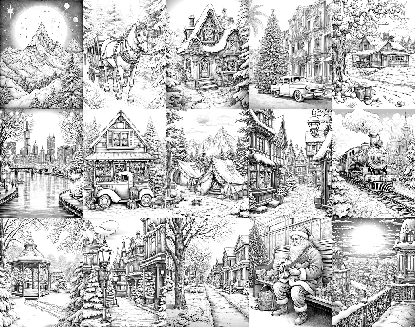 101 Calming Christmas Grayscale Coloring Pages - Instant Download - Printable