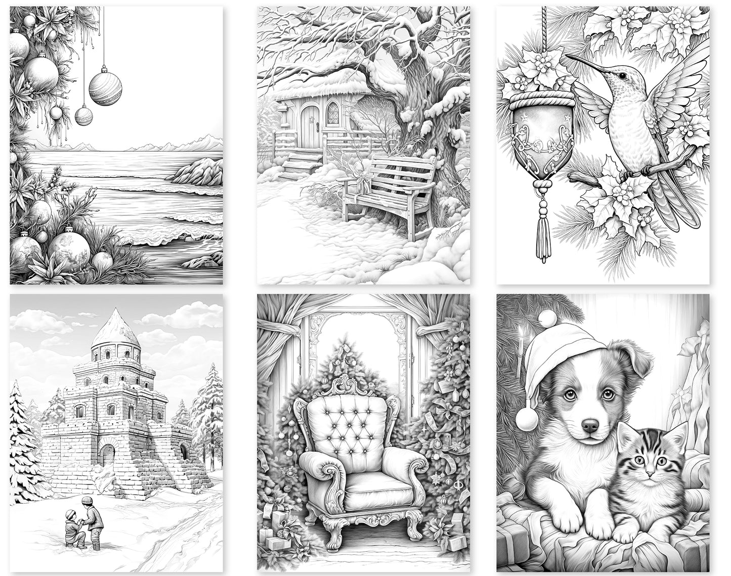101 Calming Christmas Grayscale Coloring Pages - Instant Download - Printable