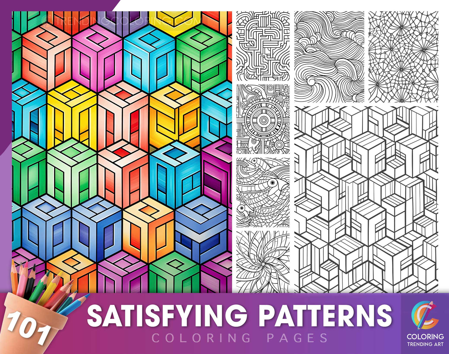 101 Satisfying Patterns Coloring Pages - Instant Download - Printable