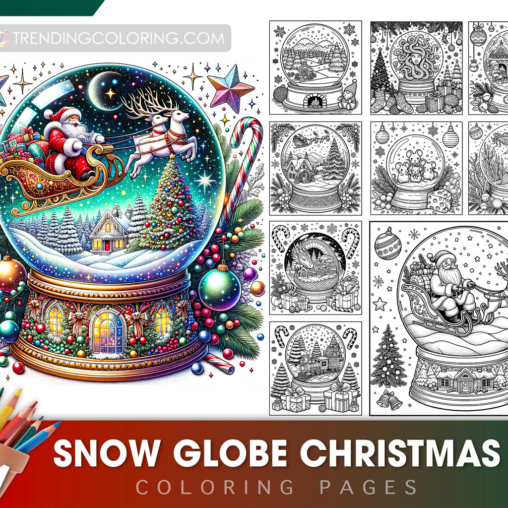 101 Snow Globe Christmas Coloring Pages Instant Download Printable