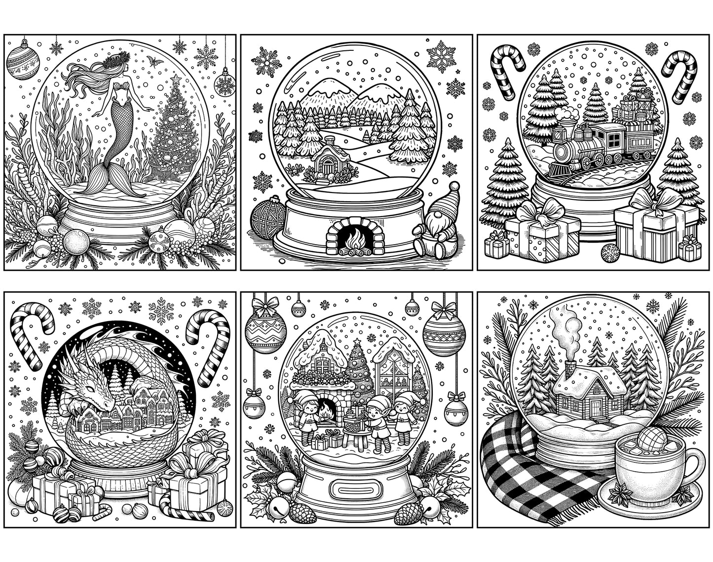 101 Snow Globe Christmas Coloring Pages - Instant Download - Printable