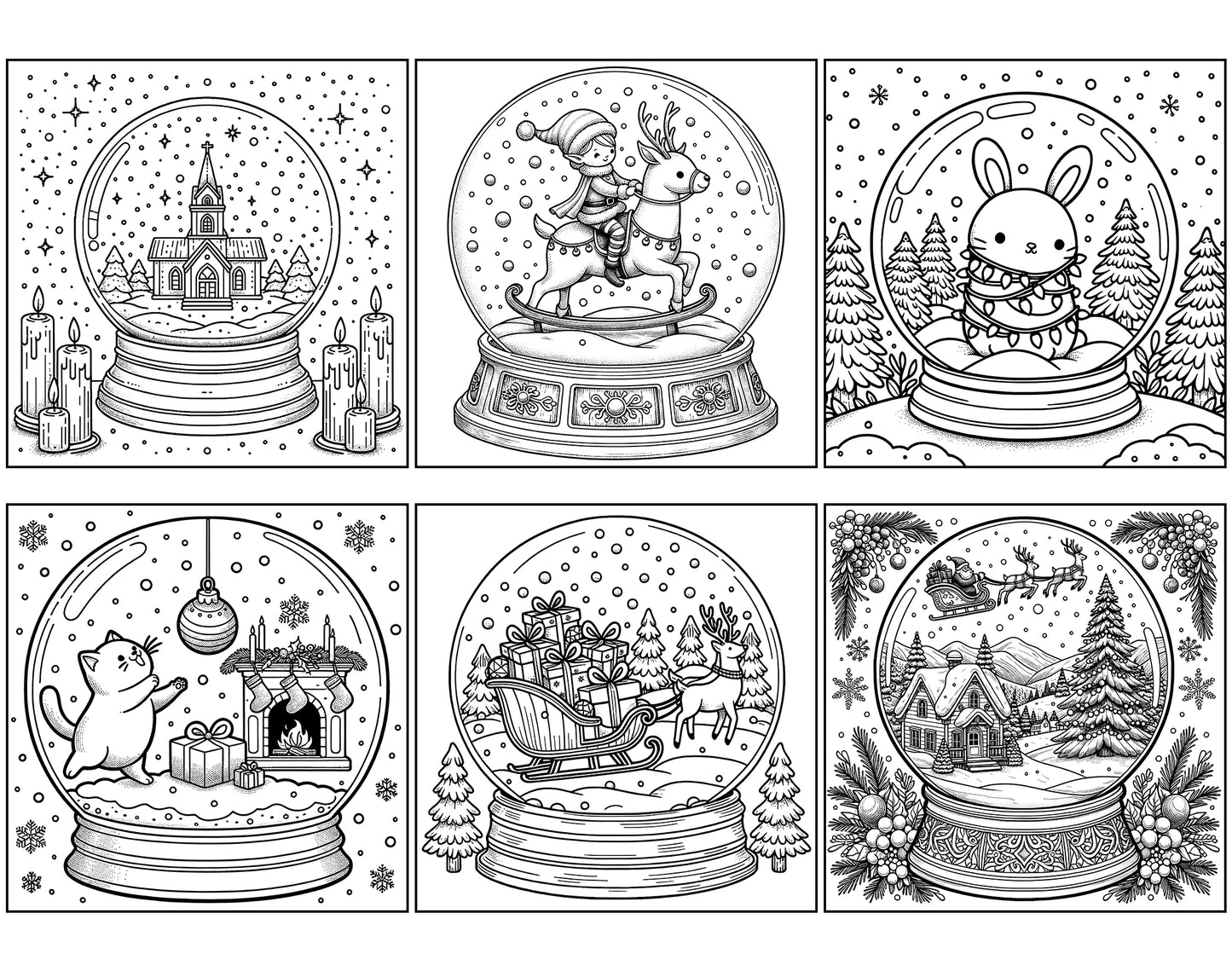 101 Snow Globe Christmas Coloring Pages - Instant Download - Printable