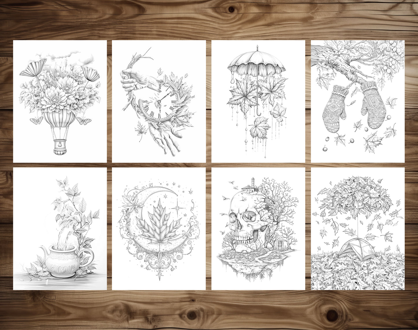 85 Surrealism Autumn Coloring Pages - Instant Download - Printable PDF – preview 7