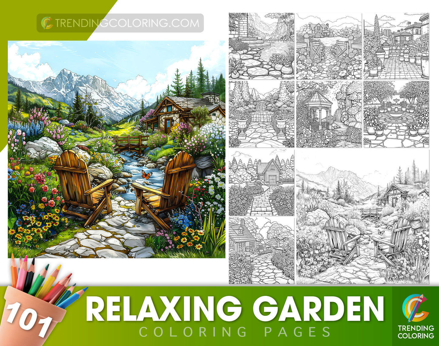 101 Relaxing Garden Coloring Pages - Instant Download - Printable