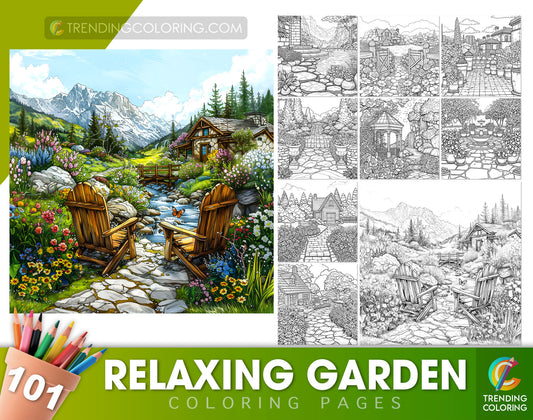 101 Relaxing Garden Coloring Pages - Instant Download - Printable