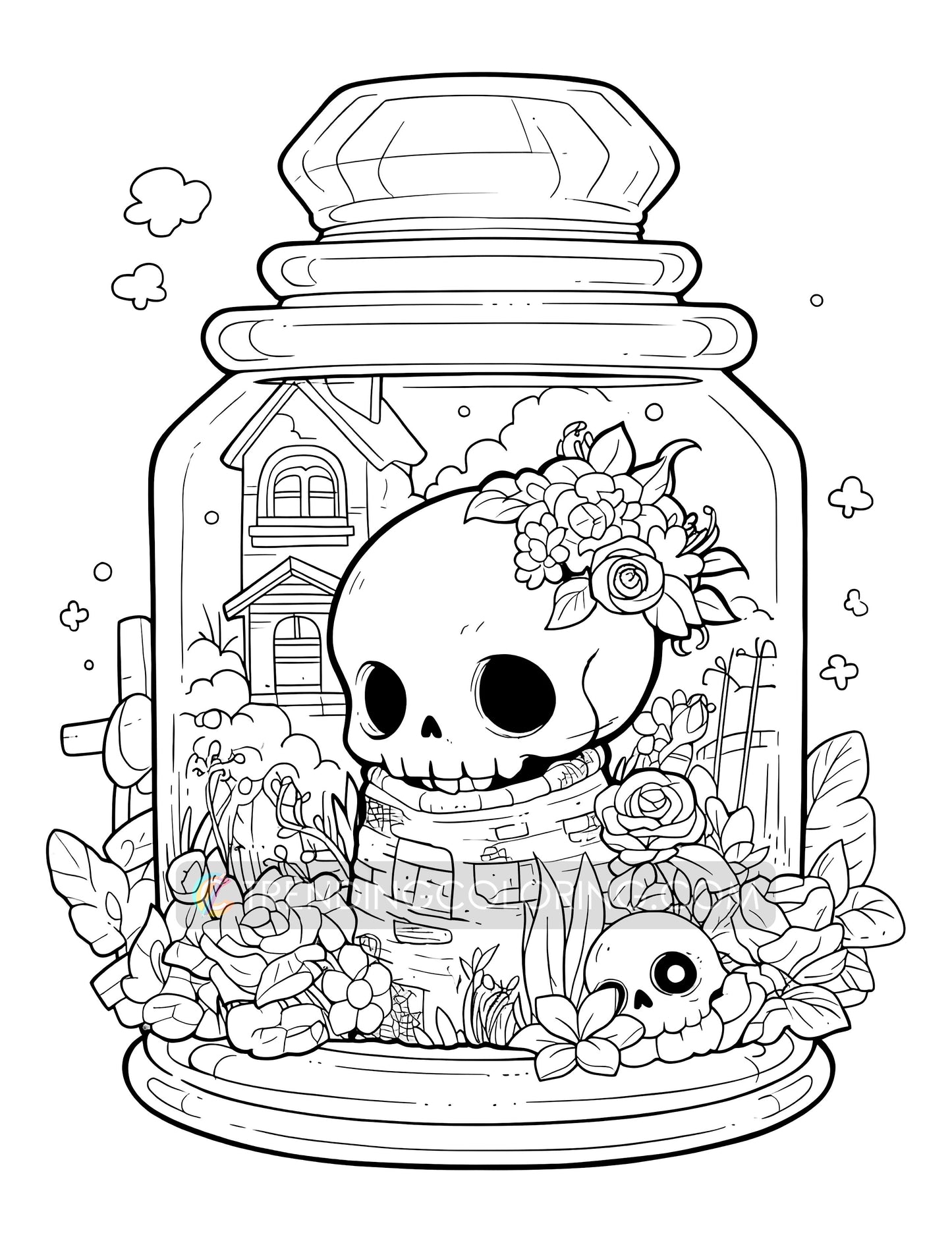 101 Kawaii Halloween in Jar Coloring Pages - Instant Download