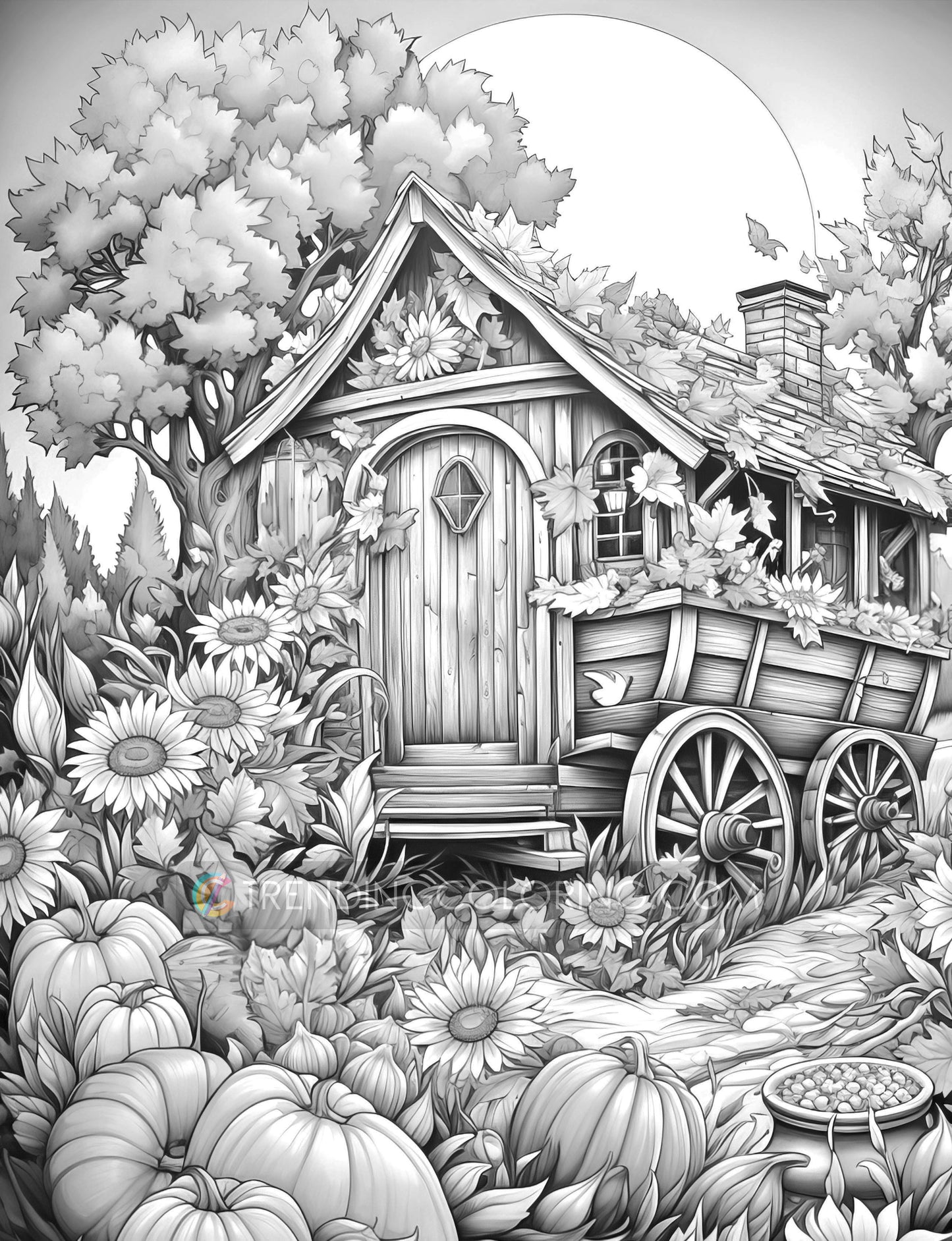 50 Autumn Farmland Grayscale Coloring Pages - Instant Download - Printable PDF Dark/Light