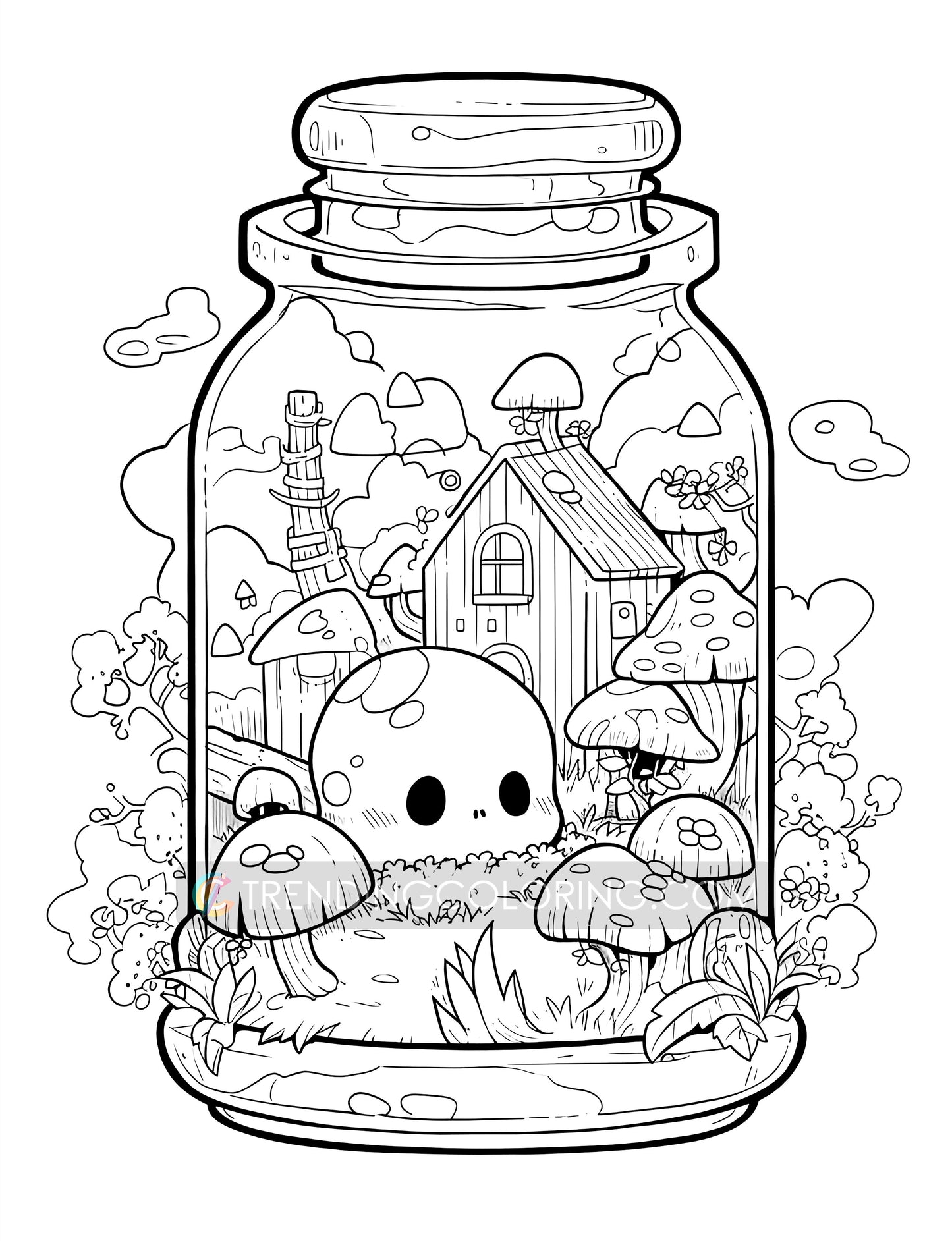101 Kawaii Halloween in Jar Coloring Pages - Instant Download