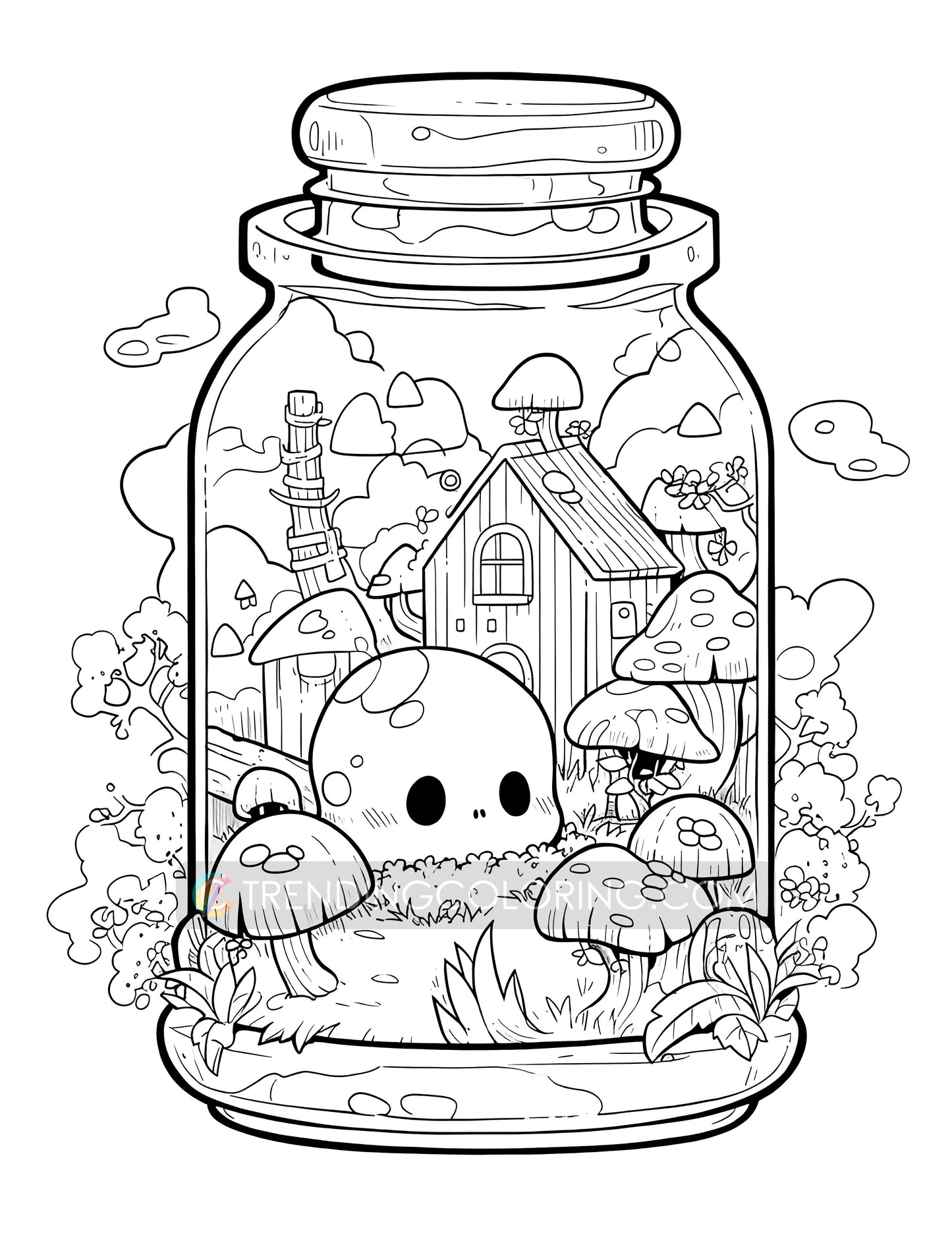 101 Kawaii Halloween in Jar Coloring Pages - Instant Download - Printable