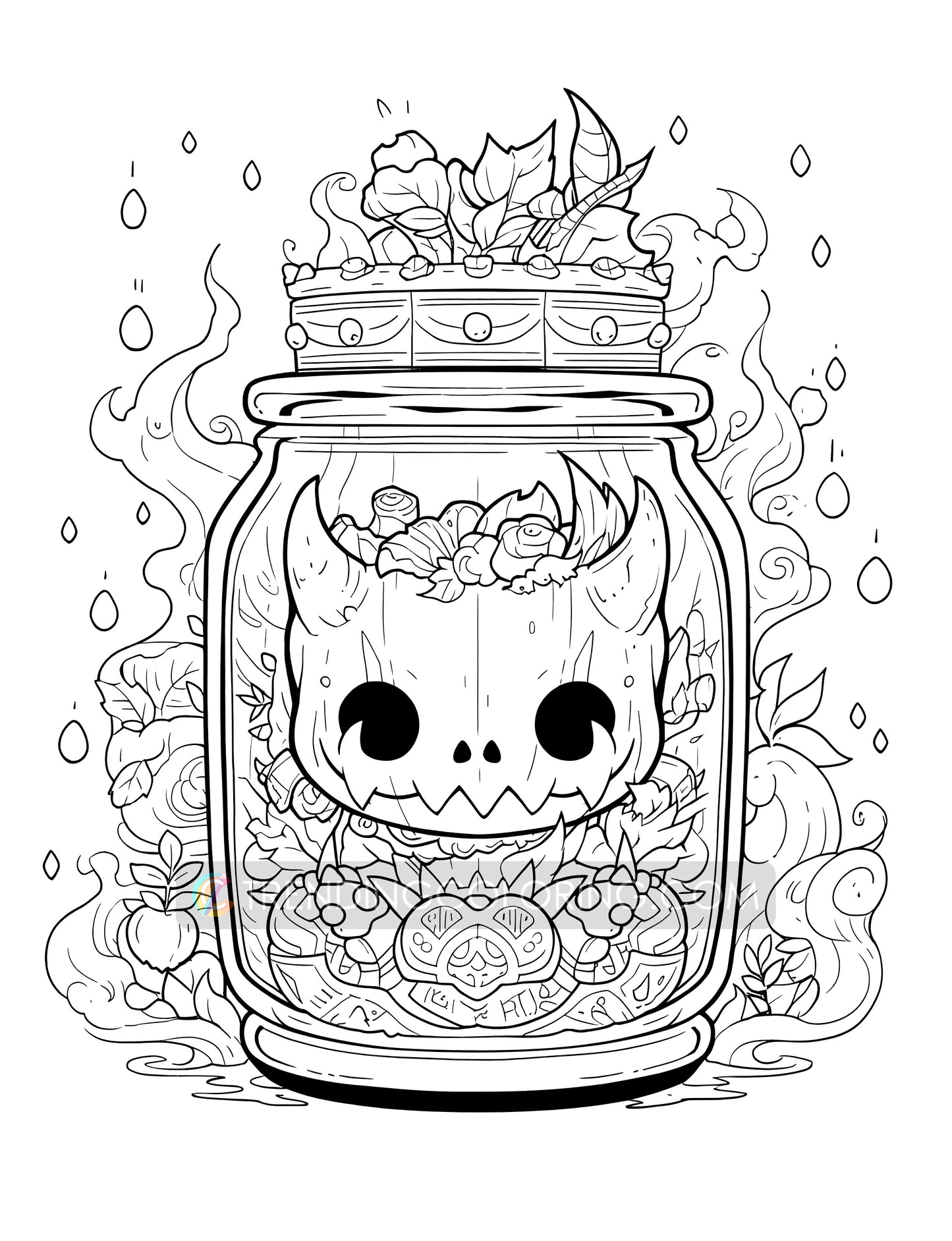 101 Kawaii Halloween in Jar Coloring Pages - Instant Download