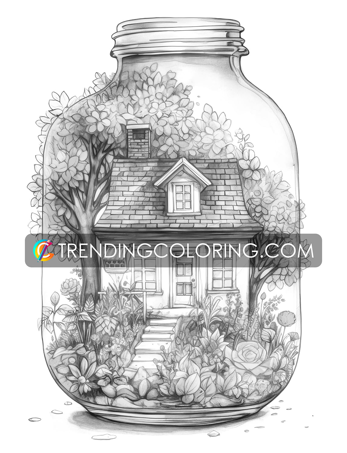 25 Peaceful Life In Jar Grayscale Coloring Pages - Instant Download - Printable PDF Dark/Light