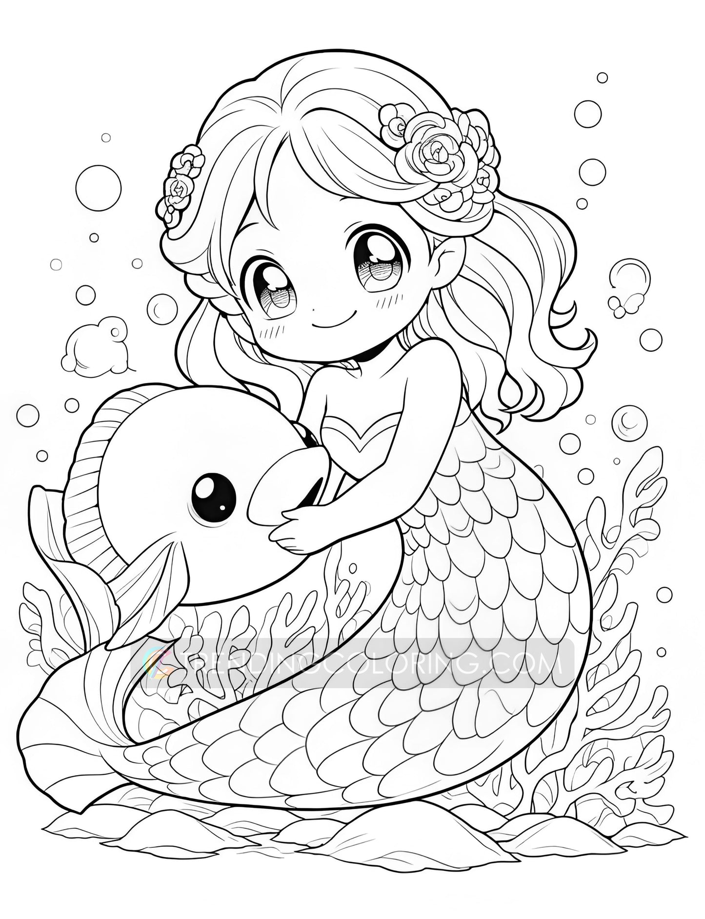 40 Kawaii Mermaid Coloring Pages - Instant Download - Printable PDF