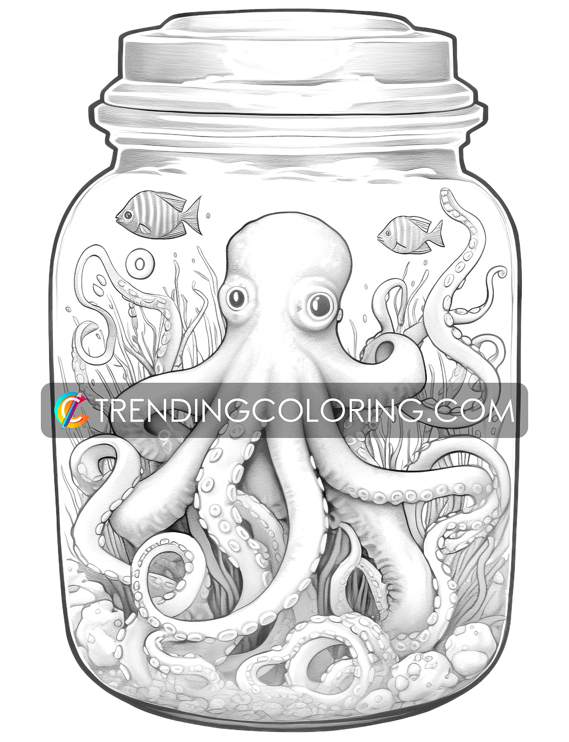 25 Ocean In Jar Grayscale Coloring Pages - Instant Download - Printable PDF Dark/Light