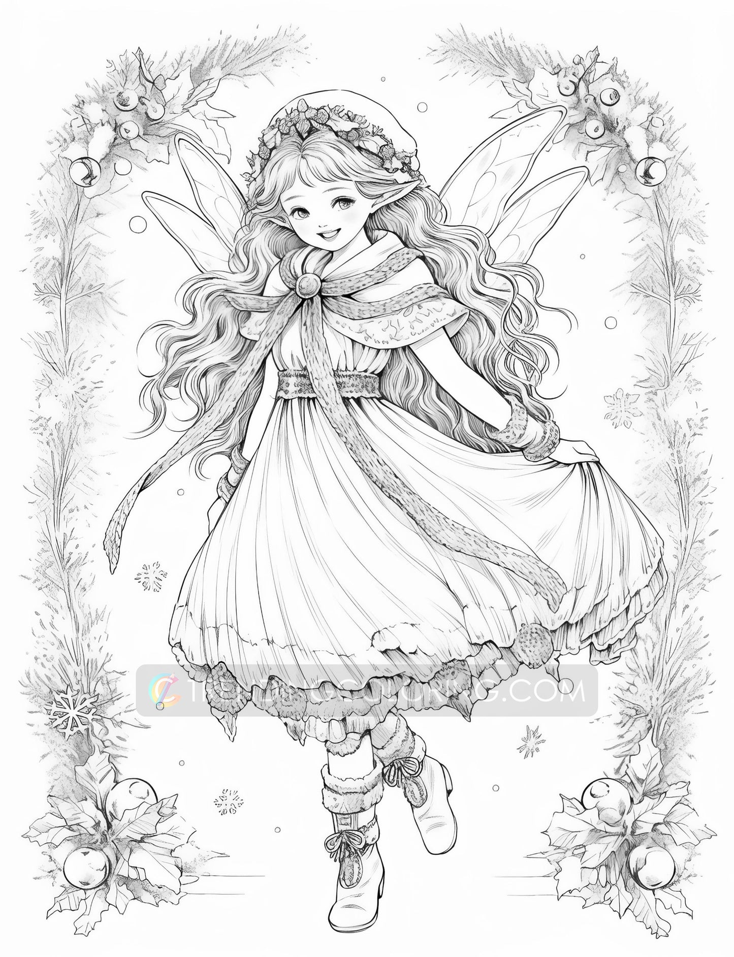 50 Christmas Fairy Grayscale Coloring Pages - Instant Download - Printable PDF Dark/Light