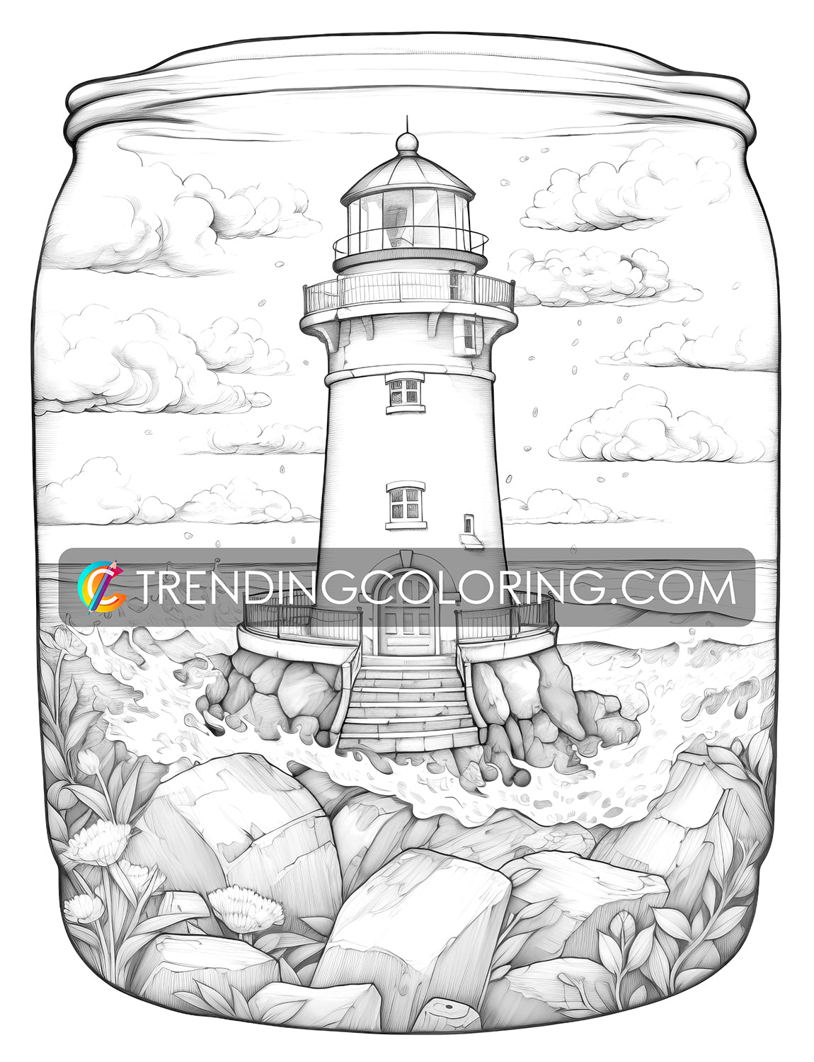 25 Ocean In Jar Grayscale Coloring Pages - Instant Download - Printable PDF Dark/Light