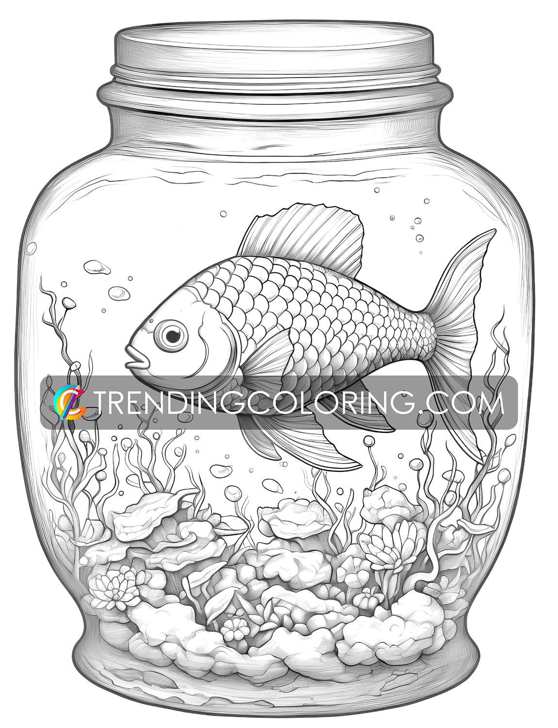 25 Ocean In Jar Grayscale Coloring Pages - Instant Download - Printable PDF Dark/Light