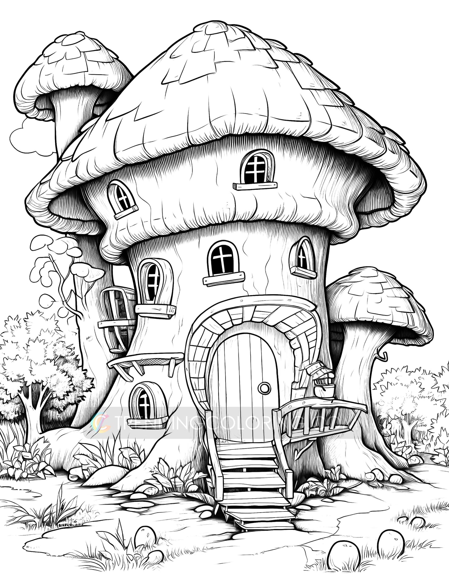 101 Enchanted Fairy House Coloring Pages - Instant Download - Printable