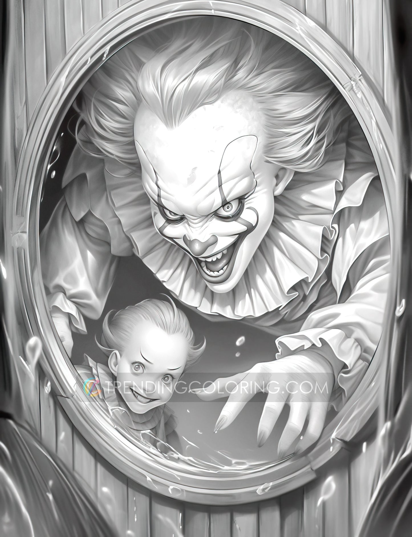 25 Devil Clowns Grayscale Coloring Pages - Halloween Coloring - Instant Download - Printable Dark/Light