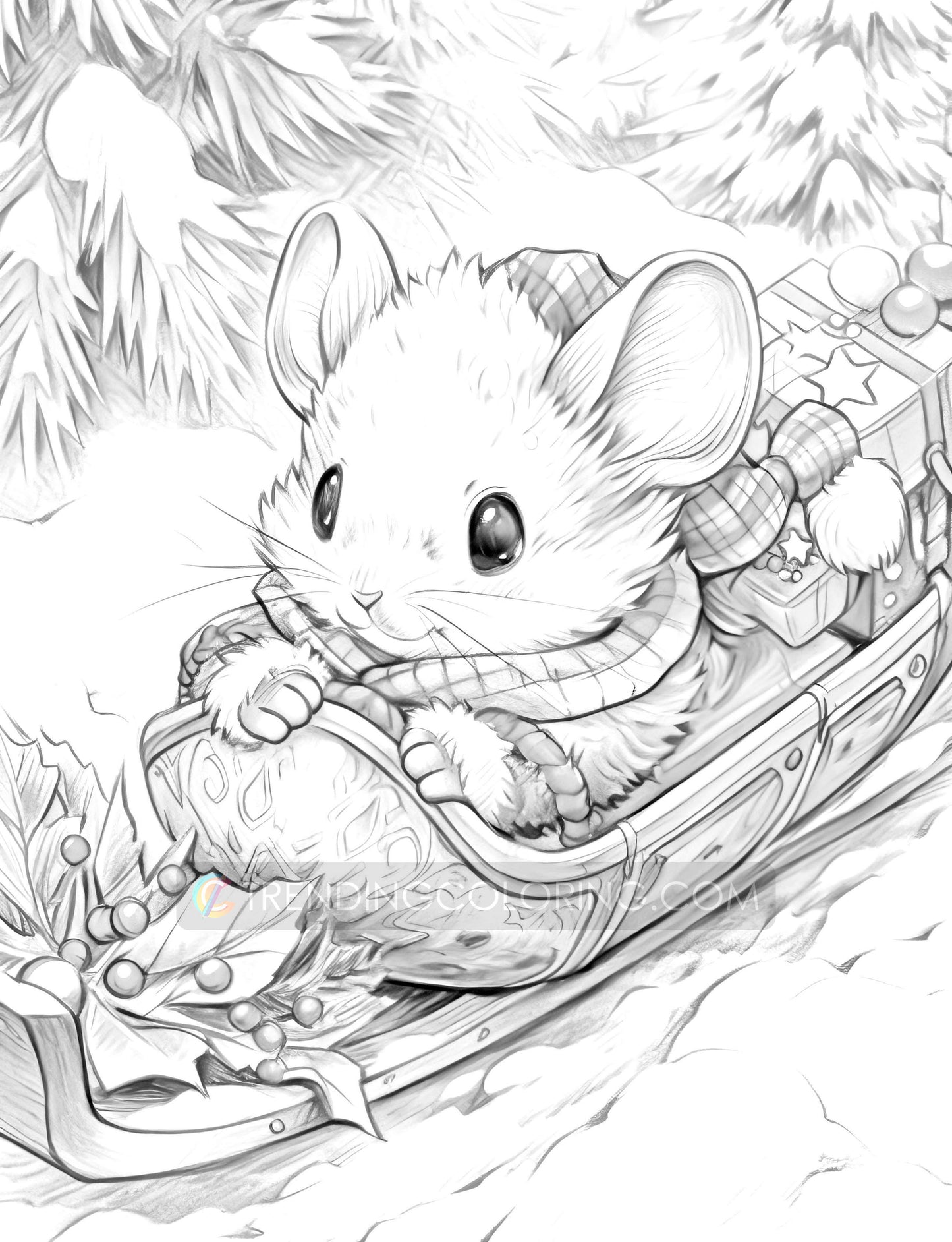 50 Christmas Little Mouse Grayscale Coloring Pages - Instant Download - Printable PDF Dark/Light