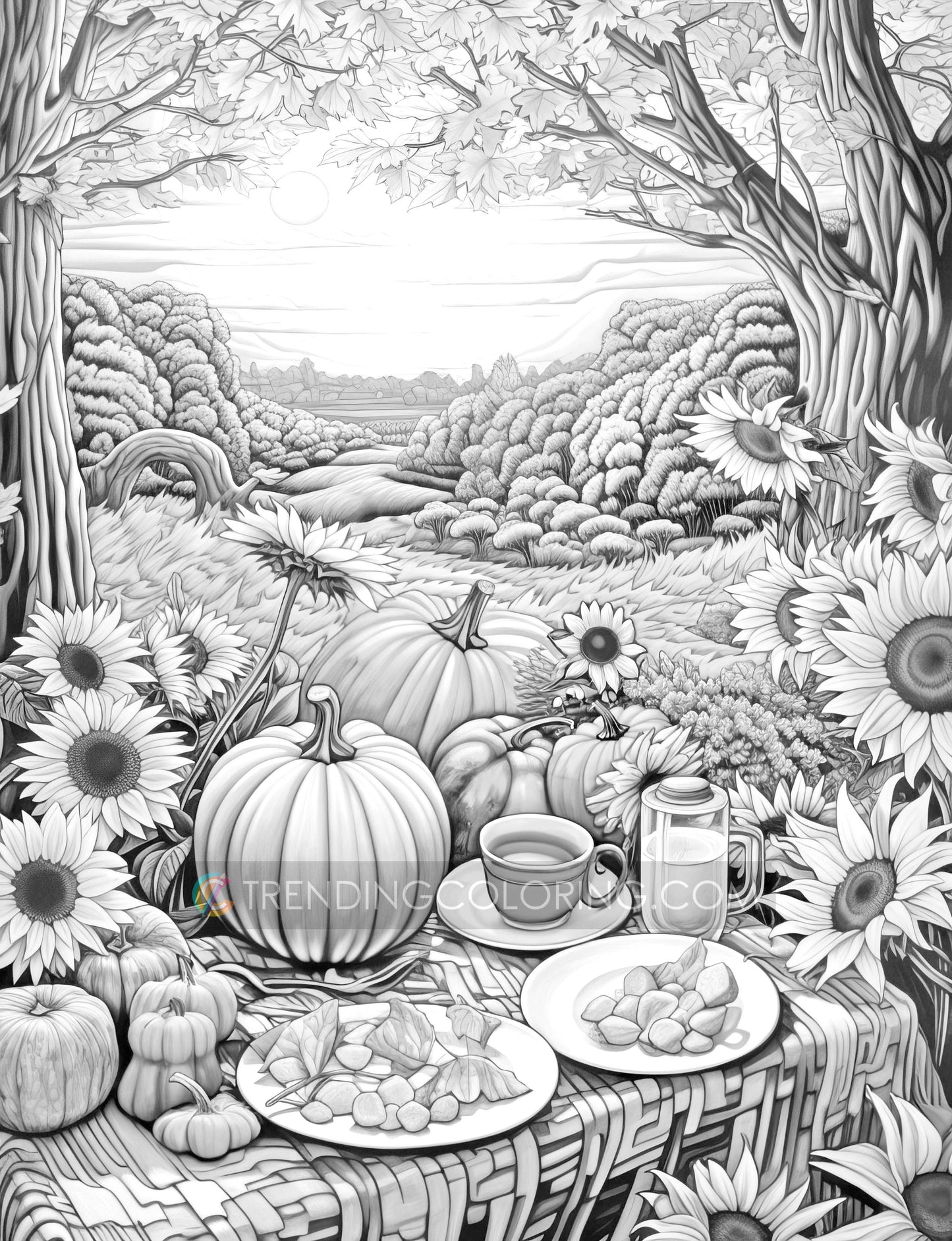 25 Herbststimmung Graustufen Ausmalseiten - Sofortiger Download - Druckbares PDF Dunkel/Hell