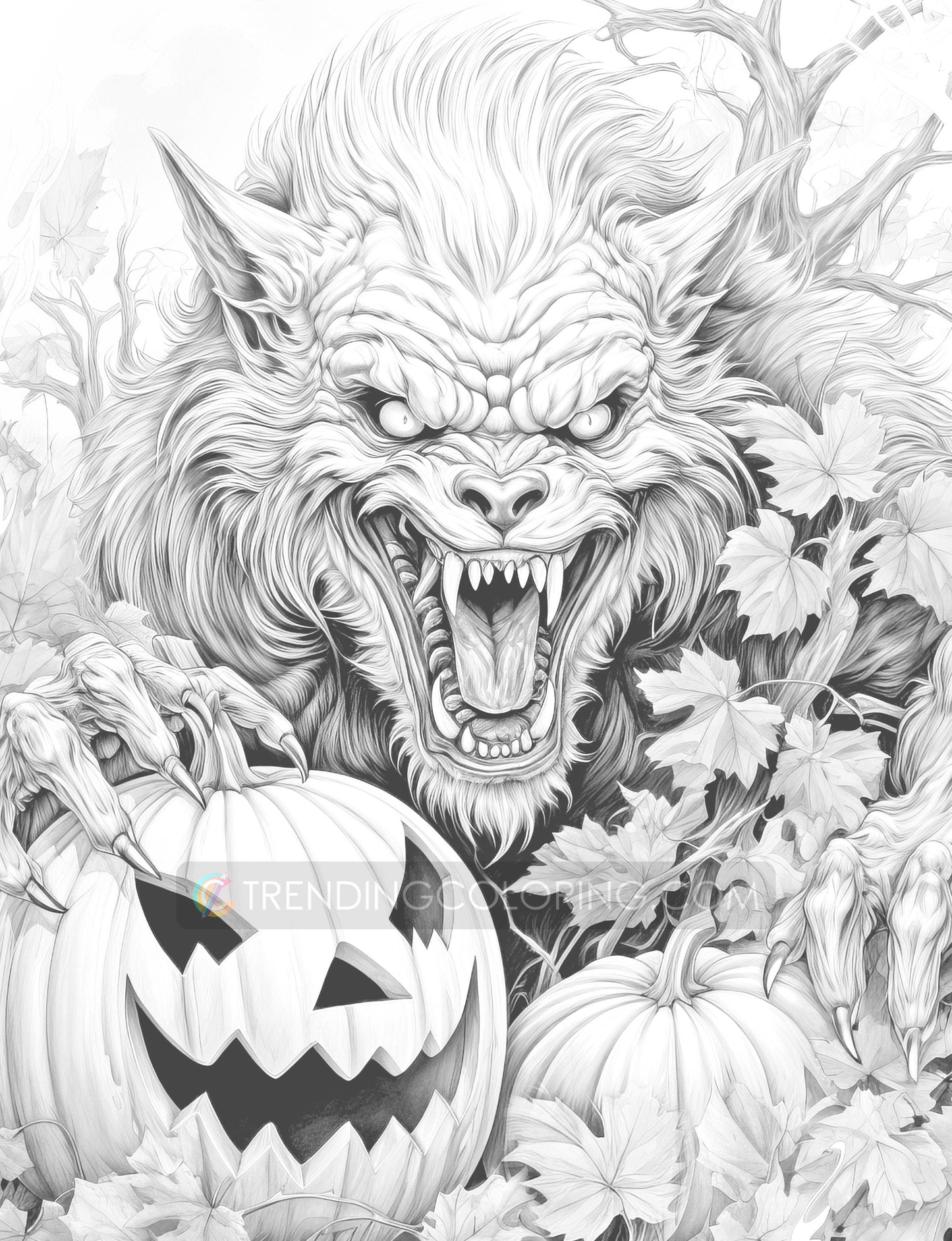 25 Werewolf Monster Grayscale Coloring Pages - Instant Download - Printable Dark/Light