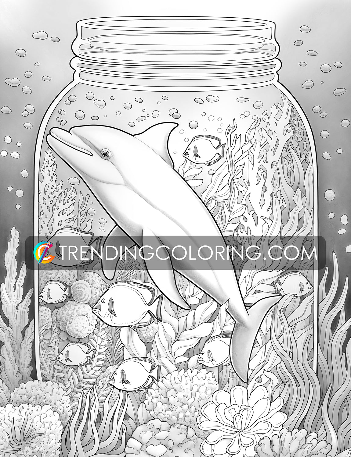 25 Ocean In Jar Grayscale Coloring Pages - Instant Download - Printable PDF Dark/Light