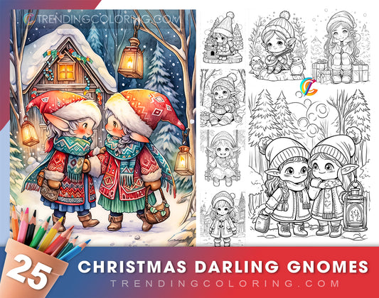 25 Christmas Darling Gnomes Coloring Pages - Instant Download - Printable PDF