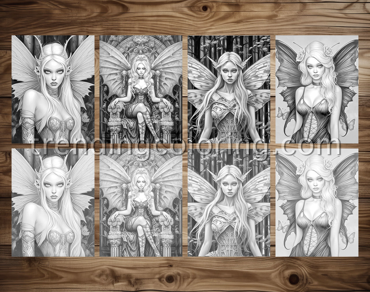 25 Dark Fairies Grayscale Coloring Pages- Instant Download - Printable