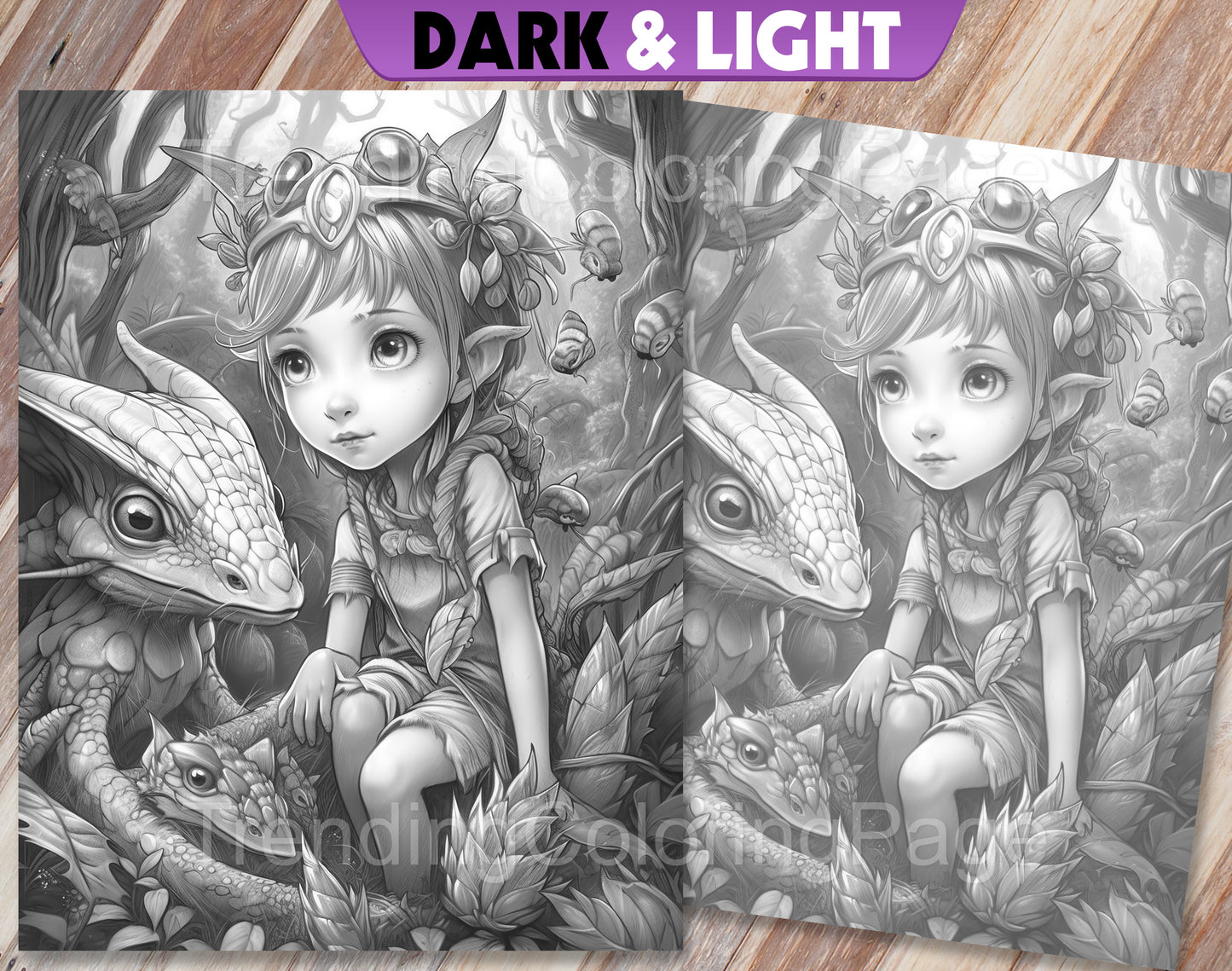 25 Fairies & Dragons Grayscale Coloring Pages - Instant Download - Printable