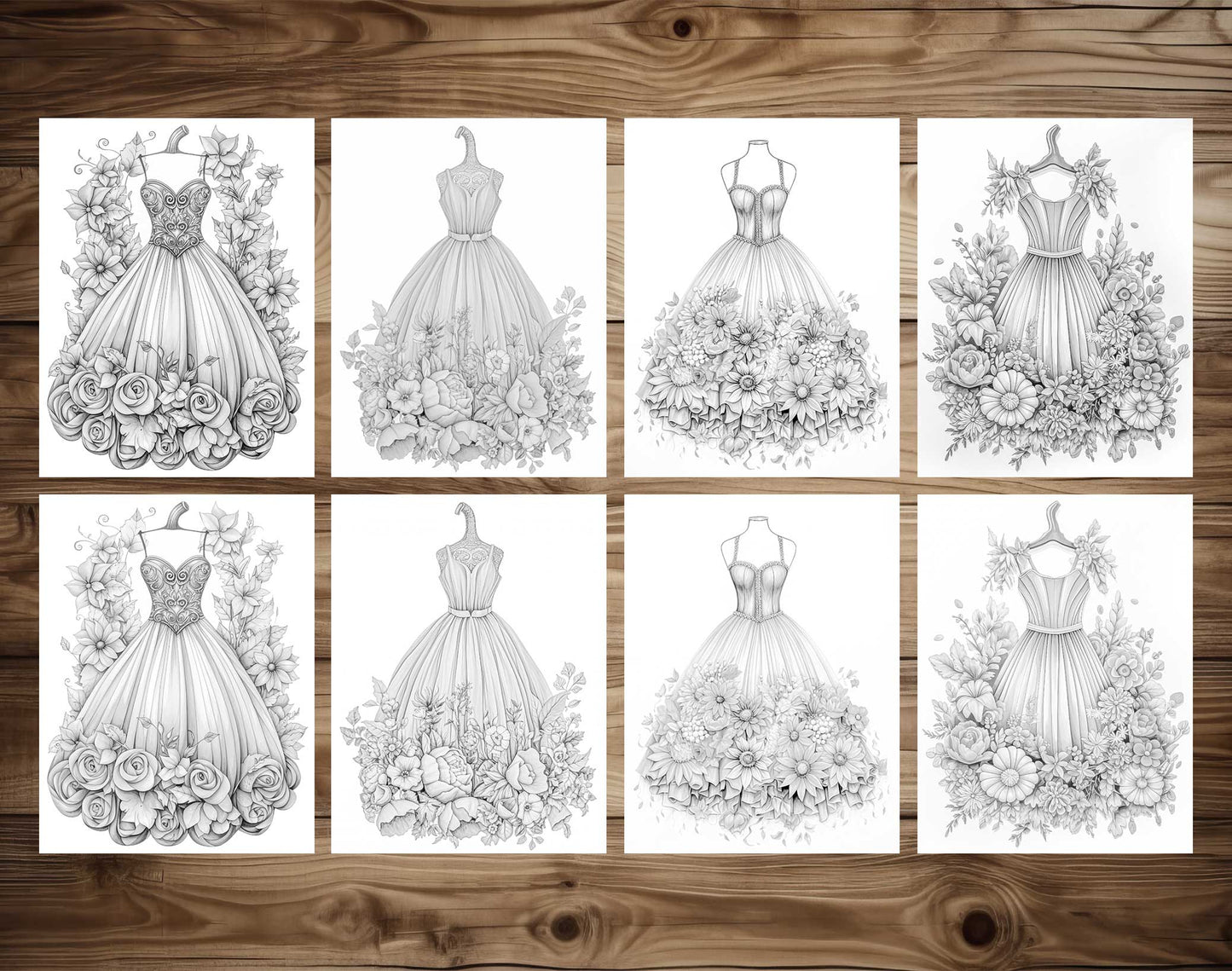 50 Autumn Dress Grayscale Coloring Pages - Instant Download - Printable PDF Dark/Light