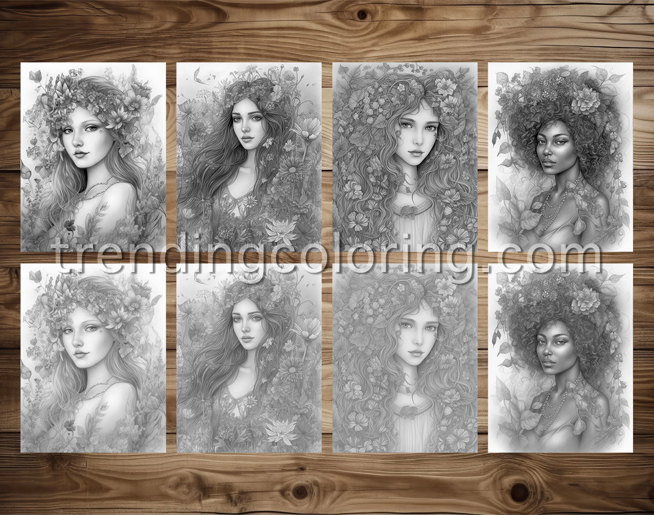 25 Beauty Queen Grayscale Coloring Pages - Instant Download - Printable PDF