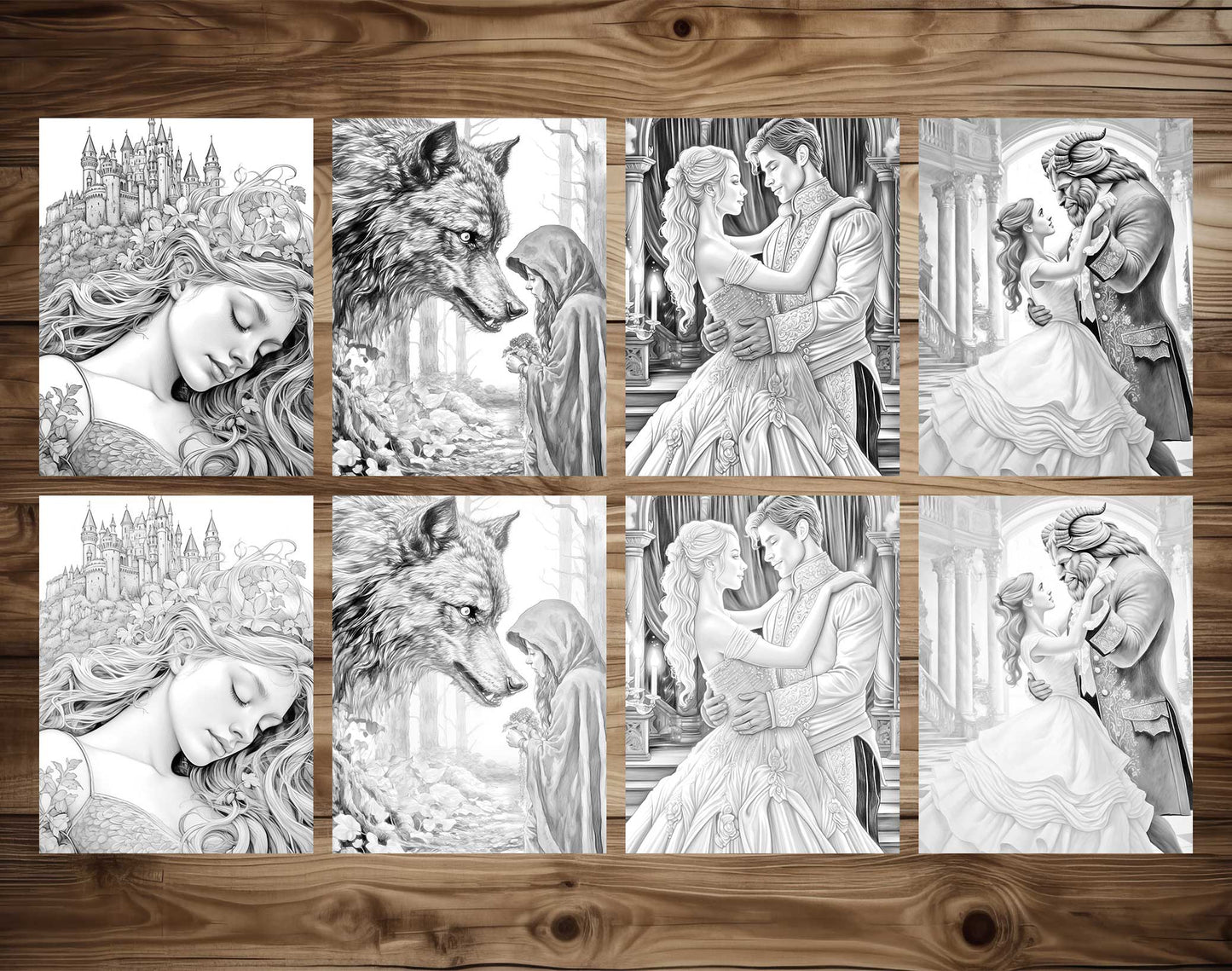 25 Fairy Tale Dreams Grayscale Coloring Pages - Instant Download - Printable PDF Dark/Light