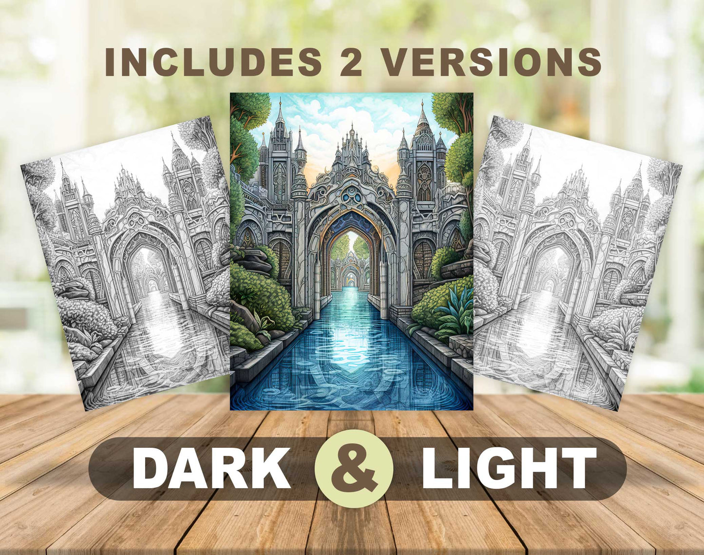 50 Gates Of Mystery Grayscale Coloring Pages - Instant Download - Printable PDF Dark/Light