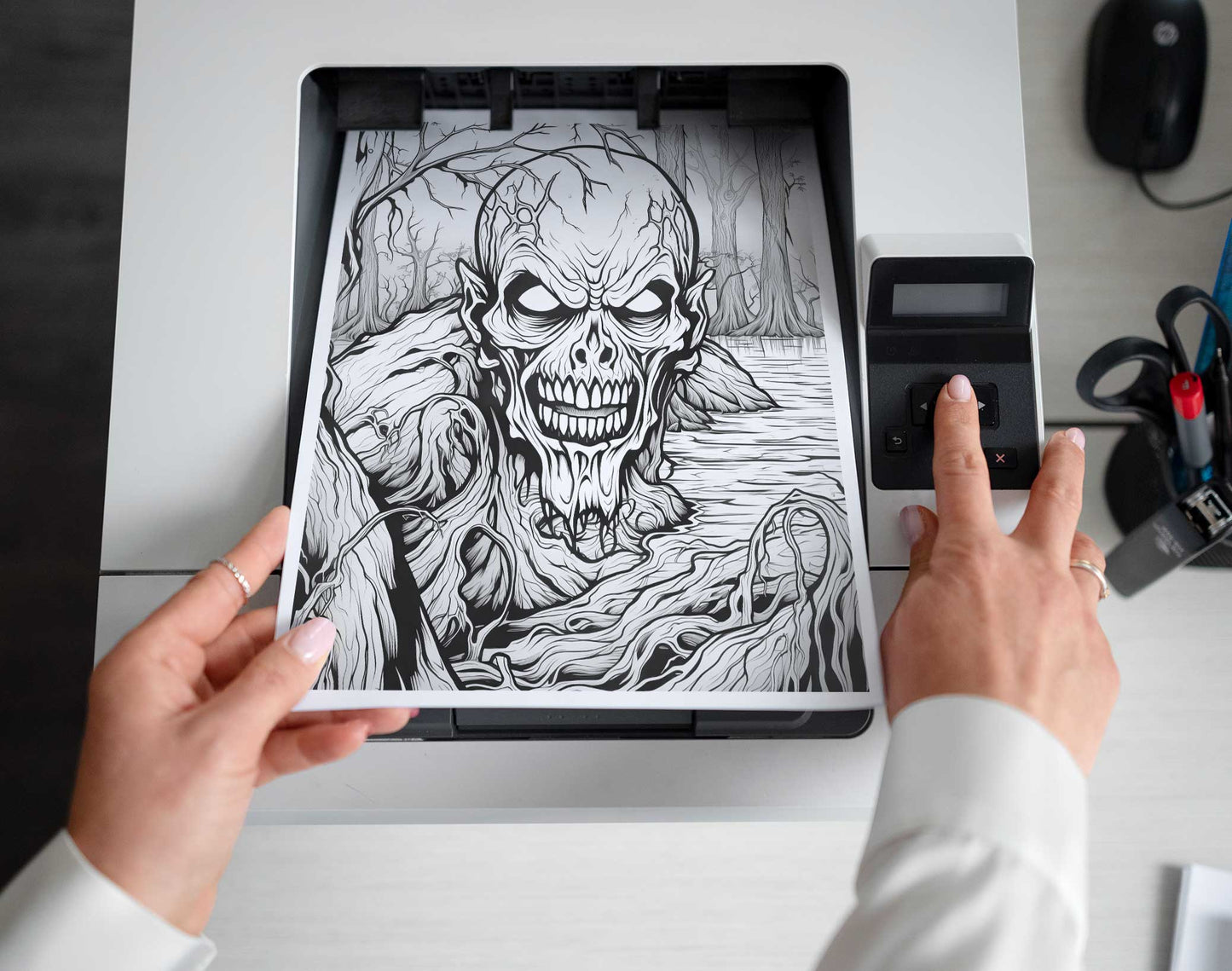 25 Horrible Dream Grayscale Coloring Pages - Halloween Coloring - Instant Download - Printable PDF Dark/Light