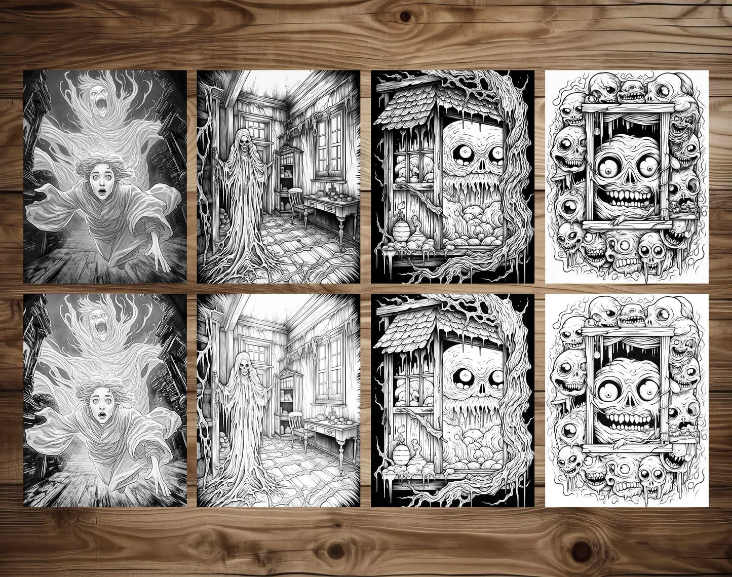 25 Horrible Dream Grayscale Coloring Pages - Halloween Coloring - Instant Download - Printable PDF Dark/Light