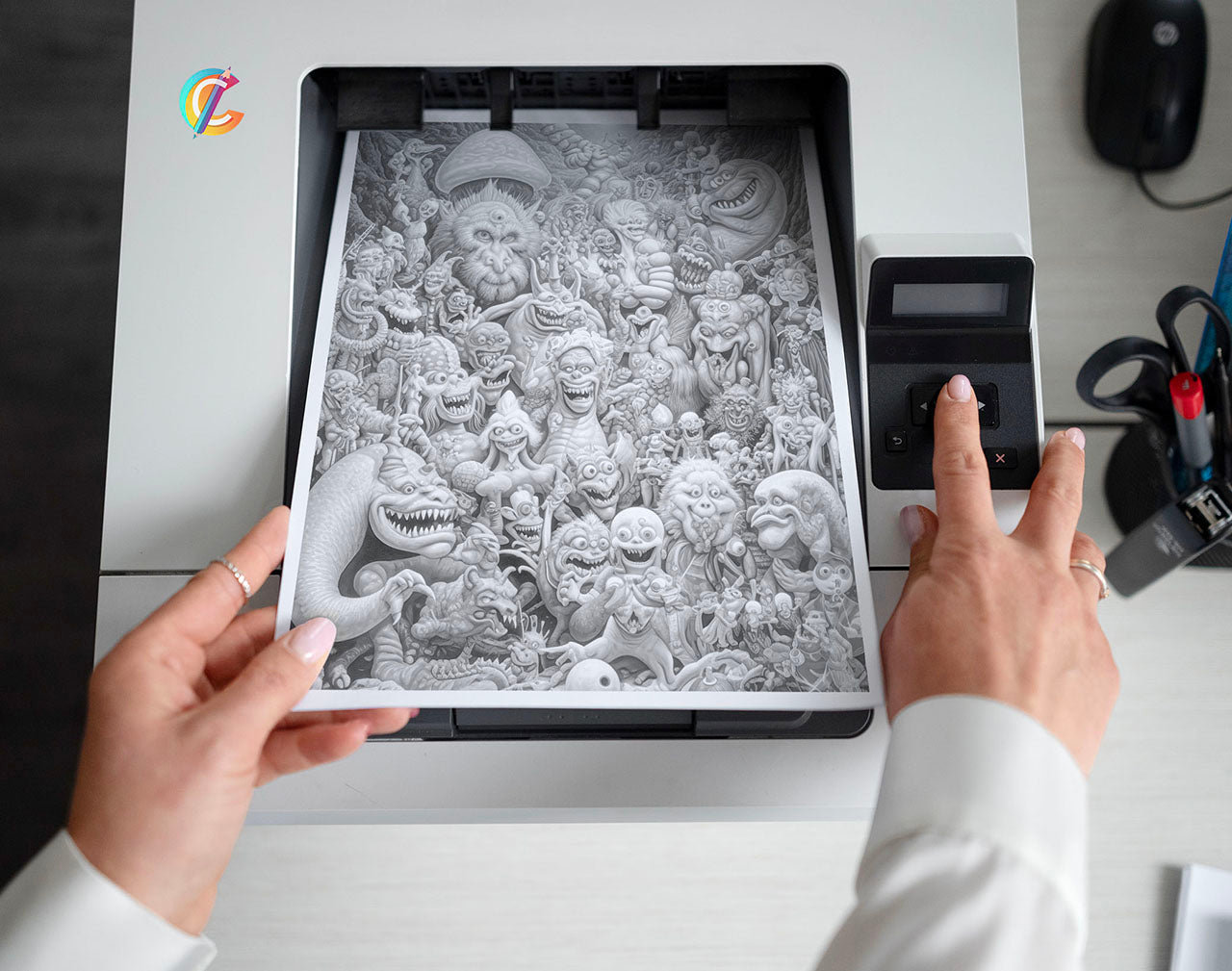 25 Monster Family Grayscale Coloring Pages  - Instant Download - Printable PDF