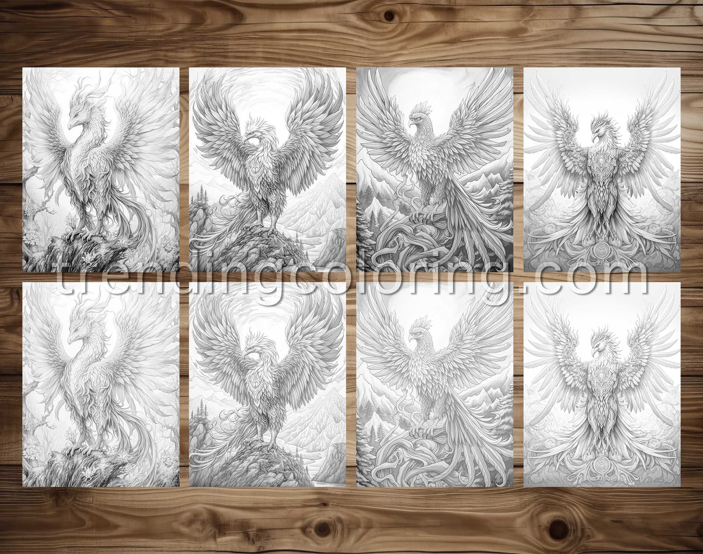 25 mythische Phönix Graustufen Ausmalbilder - Sofortiger Download - Druckbare PDF Dunkel/Hell