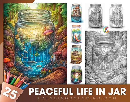 25 Peaceful Life In Jar Grayscale Coloring Pages